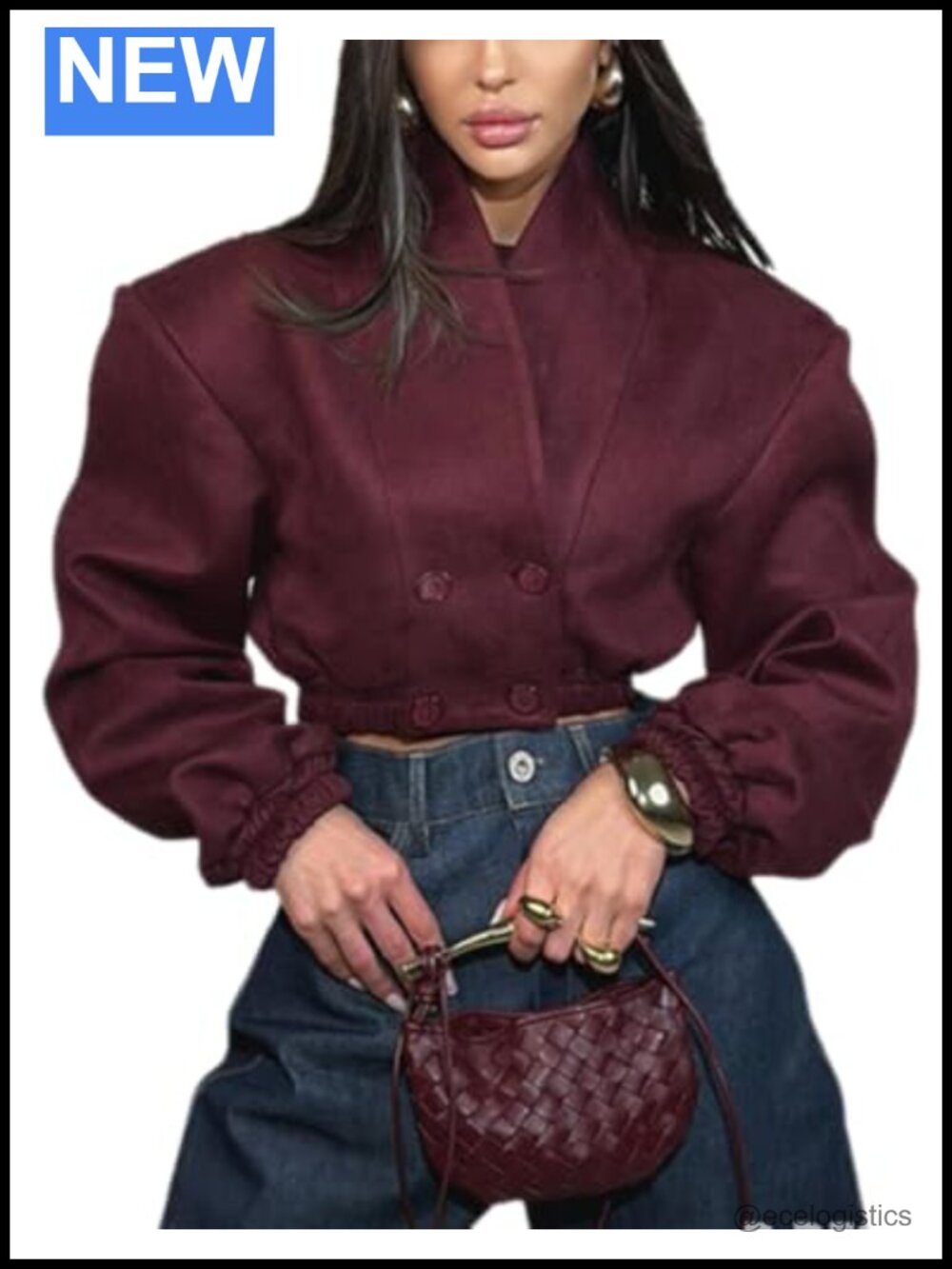 Women's Cropped Bomber Jacket Long Sleeve Retro Stand Collar Elegant Casual Chic